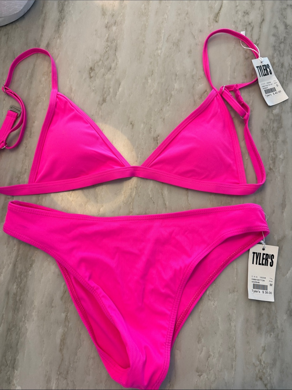 Hot Pink Ribbed Triangle Bikini